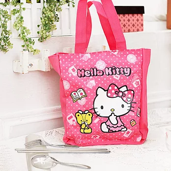HELLO KITTY 直式便當袋/手提袋-粉色+台灣製環保三件式餐具組