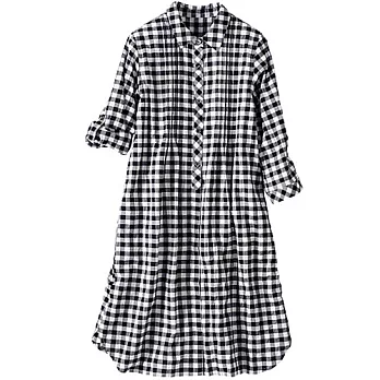 15秋預購【plump大尺碼】黑白格紋洋裝式襯衫2XL黑色系