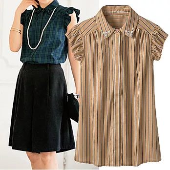 15秋預購【cecile】荷葉短袖襯衫上衣M格紋