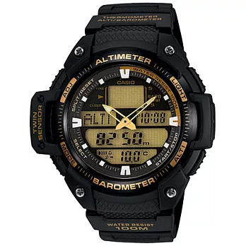 CASIO 多功能休閒雙顯運動錶(黑框)