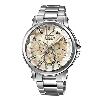 CASIO SHEEN 炫彩施華洛世奇時尚優質優雅腕錶-淡金-SHE-3035D-7A2