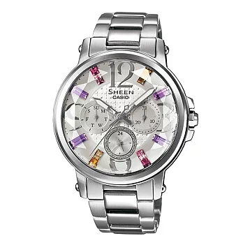 CASIO SHEEN 炫彩施華洛世奇時尚優質優雅腕錶-銀-SHE-3035D-7A