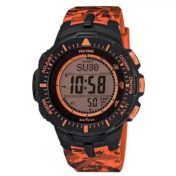 CASIO PRO TREK 迷彩陷阱的強悍風格登山運動腕錶-橘-PRG-300CM-4
