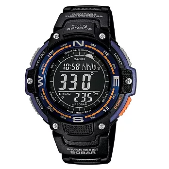 CASIO 勇者揹包客登山運動時尚腕錶-黑+紫-SGW-100-2B