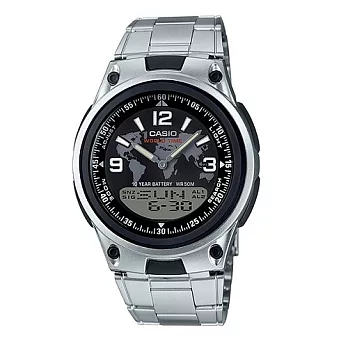 CASIO 數位新世代雙顯規劃昇華版時尚運動鋼帶腕錶-黑-AW-80D-1A2