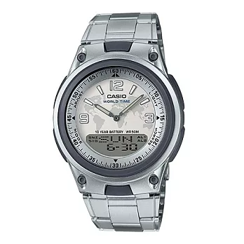 CASIO 數位新世代雙顯規劃昇華版時尚運動鋼帶腕錶-白-AW-80D-7A2