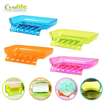【Conalife】無痕吸盤式可瀝水彩色肥皂盒/菜瓜布架 _3入(顏色隨機)顏色隨機