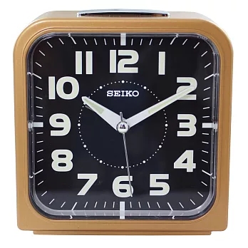 【日本精工-SEIKO】QHK025方型夜光靜音貪睡鬧鐘/時尚設計擺飾鬧鐘(咖啡色)