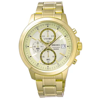 SEIKO 輝煌人生都會三眼腕錶-金