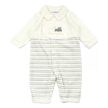 【愛的世界】pappa&ciccia 橫條紋剪絨長袖衣連褲-台灣製-6M米白色
