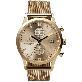 【TRIWA】北歐設計瑞典品牌 Sort of Black系列Gold Chrono Gold Mesh / 附皮質錶帶(金 LCST109-ME021313)