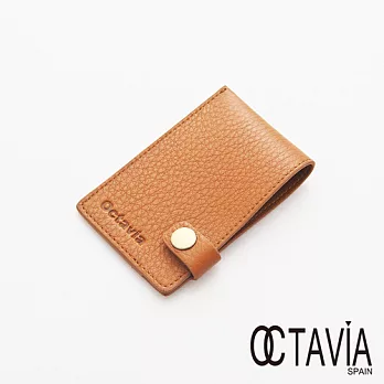 Octavia 8 真皮 - JUST SIMPLE 扁式原皮壓扣名片夾 - 原味棕原味棕