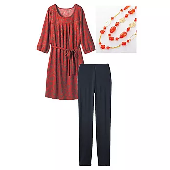 15秋預購【cecile】長版上衣長褲項鍊三件組M橘色