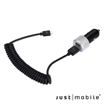 Just Mobile Highway Max 2.1A雙USB鋁質車充（附Micro USB捲線）
