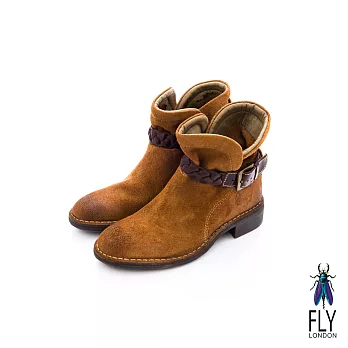 Fly London(女)★小紅帽的靴　騎士風V字開口方跟小短靴 - 樹林棕35樹林棕