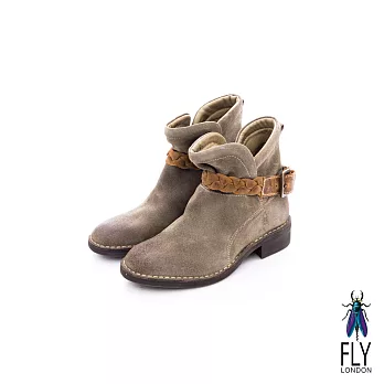 Fly London(女)★小紅帽的靴　騎士風V字開口方跟小短靴 - 野狼灰35野狼灰