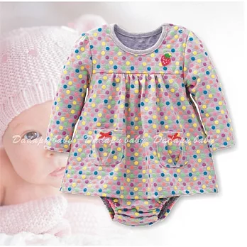 秋款女寶寶肩扣裙哈連衣裙~6M灰彩點點