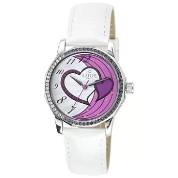 【CLOIE】圓形晶鑽女腕錶 白色/紫愛心/34mm CL10175-YQ04
