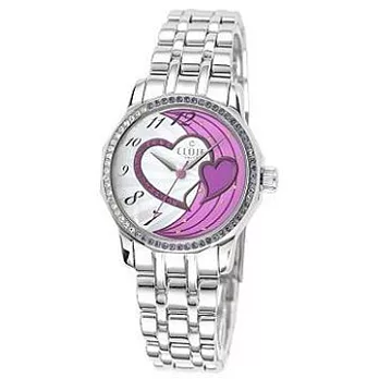 【CLOIE】圓形晶鑽不鏽鋼錶帶女腕錶 紫愛心/34mm CL10175-YQ20