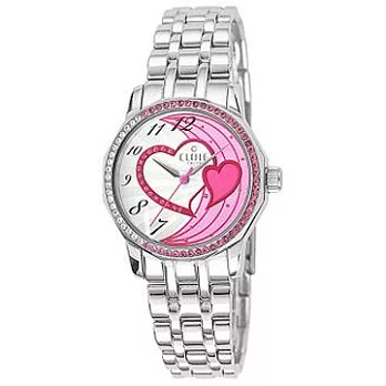 【CLOIE】心心相印晶鑽不鏽鋼時尚腕錶-粉/33mm CL10175-VX20