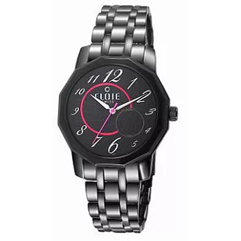 【CLOIE】不鏽鋼時尚腕錶-黑x桃紅/40mm CL10165-BB21