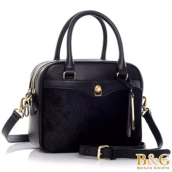 【B&G】義大利牛皮輕奢華馬毛魅惑二用包(神秘黑)