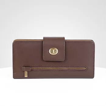 Locked 復古牛皮轉鎖長夾-駝色