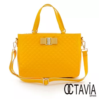 【Octavia 8 真皮】豔彩小D包 蝴蝶菱格紋牛皮手提包 - 吸晴黃吸晴黃