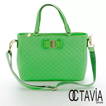 【Octavia 8 真皮】豔彩小D包 蝴蝶菱格紋牛皮手提包 - 螢光綠螢光綠