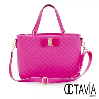 【Octavia 8 真皮】豔彩小D包 蝴蝶菱格紋牛皮手提包 - 超級桃超級桃