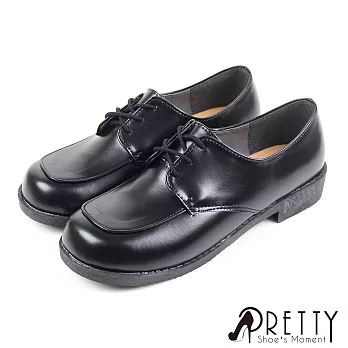【Pretty】優質綁帶低跟學生皮鞋(女款)25.5黑色