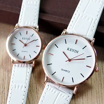 kevin 3068 簡約復刻 皮革錶帶石英情侶錶-白色小型