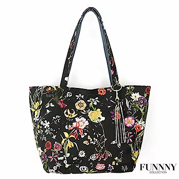 FUNNNY 日本同步肩背包系列 鈴木奈希 黑色花朵/藍
