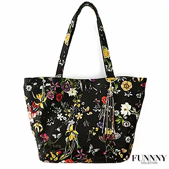 FUNNNY 日本同步肩背包系列 鈴木奈希 黑色花朵/深灰