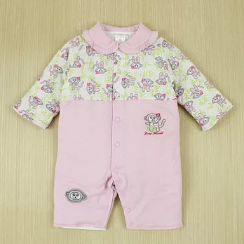 【愛的世界】LOVEWORLD小猴子系列純棉舖棉長袖衣連褲-台灣製-80淺粉色