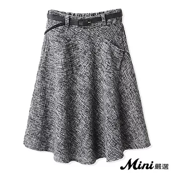 短裙 花灰毛呢經典半身裙(贈腰帶)-Mini嚴選-FREE*