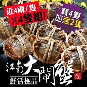 加碼送2隻【優鮮配】鮮活江南大閘蟹近4兩X4隻組(保證每隻淨重140~160g)超值免運組