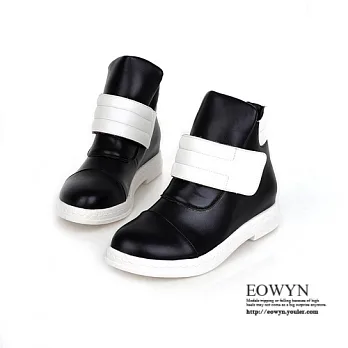 EOWYN．甜美拼色百搭魔術貼造型平底休閒裸靴/短靴EMD01722-74/2色/34-39碼現貨+預購黑色37
