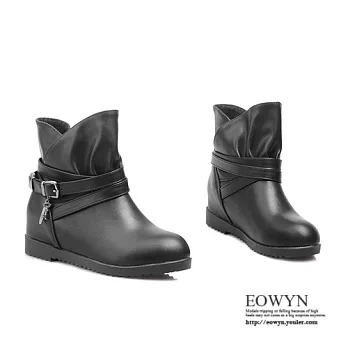 EOWYN．2015時尚新品簡約休閒金屬釦環垂飾百搭平底短靴EMD01874-68/5色/34-39碼現貨+預購黑色34