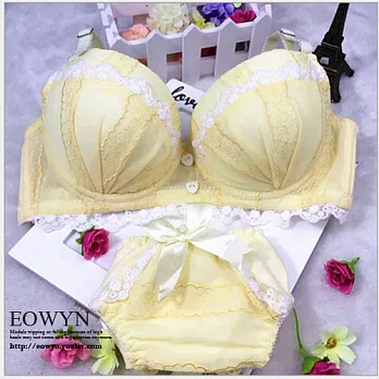 EOWYN．日系時尚性感芭蕾內衣聚攏女士內衣胸罩刺繡甜美套裝NYA026-8875#T-18/3色/現貨+預購黃色32/70B