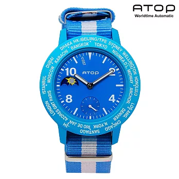 ATOP｜世界時區腕錶－24時區潮流系列帆布款 - (土耳其藍/海軍藍黃)