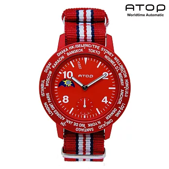ATOP｜世界時區腕錶－24時區潮流系列帆布款 - (紅/紅黃黑)