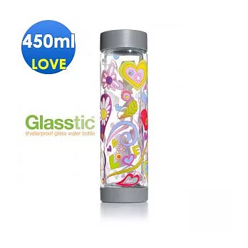 美國Glasstic：安全防護玻璃運動水瓶450ml-平蓋式-LOVE