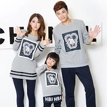 俏皮鼠灰色細絨長袖親子裝情侶裝(女士)S灰色