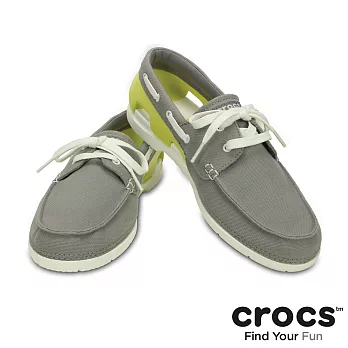 Crocs - 男 - 男士海灘帆船繫帶鞋-烟灰/蕁麻黃色39烟灰/蕁麻黃色