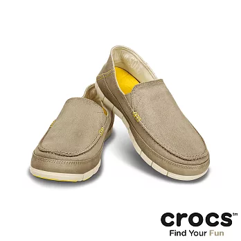 Crocs - 男-男士舒躍奇便鞋-滾草棕/水泥灰色39炭灰/柑橘色