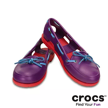 Crocs - 女-女士海灘帆船鞋-水晶紫/罌粟紅色35水晶紫/罌粟紅色