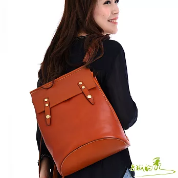 【手感的秀】頂級植鞣革極簡人氣後背包(橘棕)