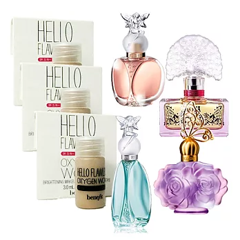 ANNA SUI 安娜蘇 逐夢翎雀+漫舞精靈+許願精靈+紫蝶戀小香送benefit裝完美粉底液3入