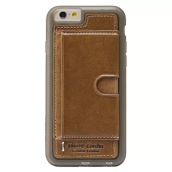 皮爾卡登 iPhone6 Plus歐風高級牛皮保護殼 (卡袋款)棕色